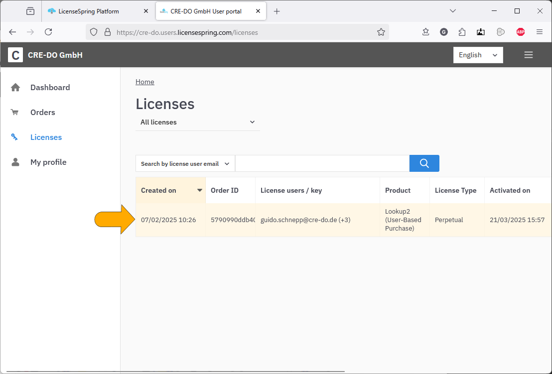 Listing of all Licenses