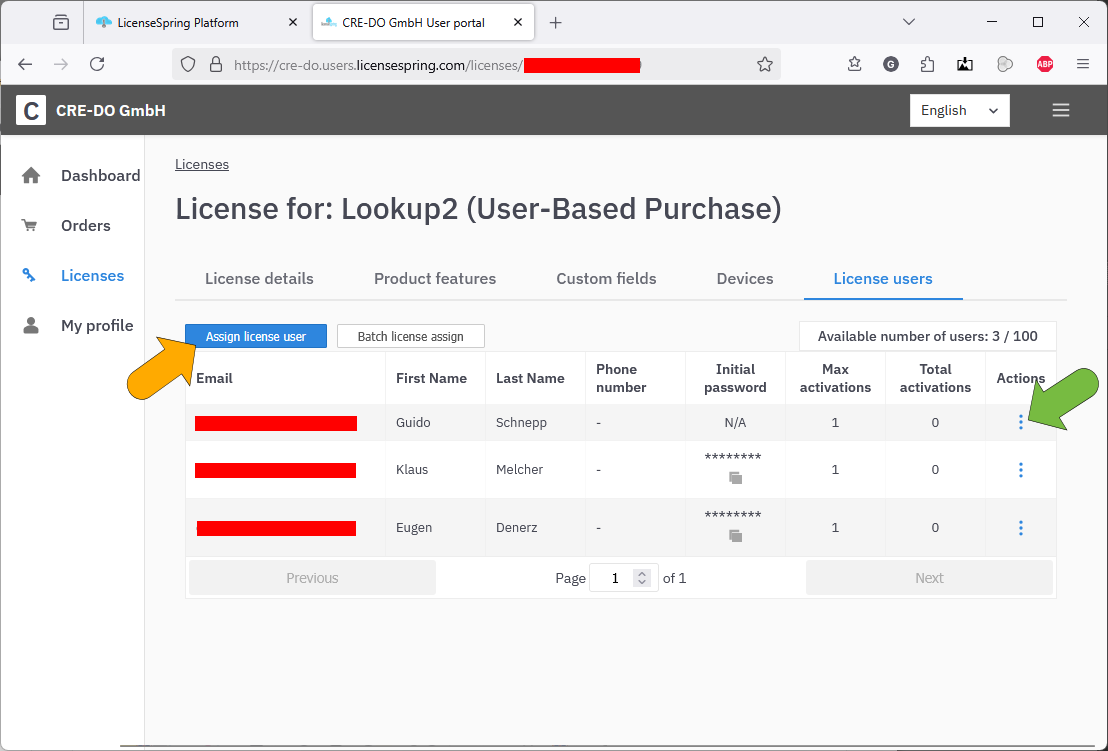 Listing of users assigned to a license