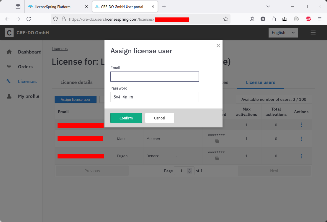 Assignment of a user to a license